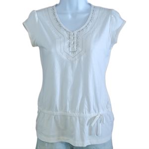 Red Paint Girls White Tank with Faux Drawstring and Silver Thread Accents